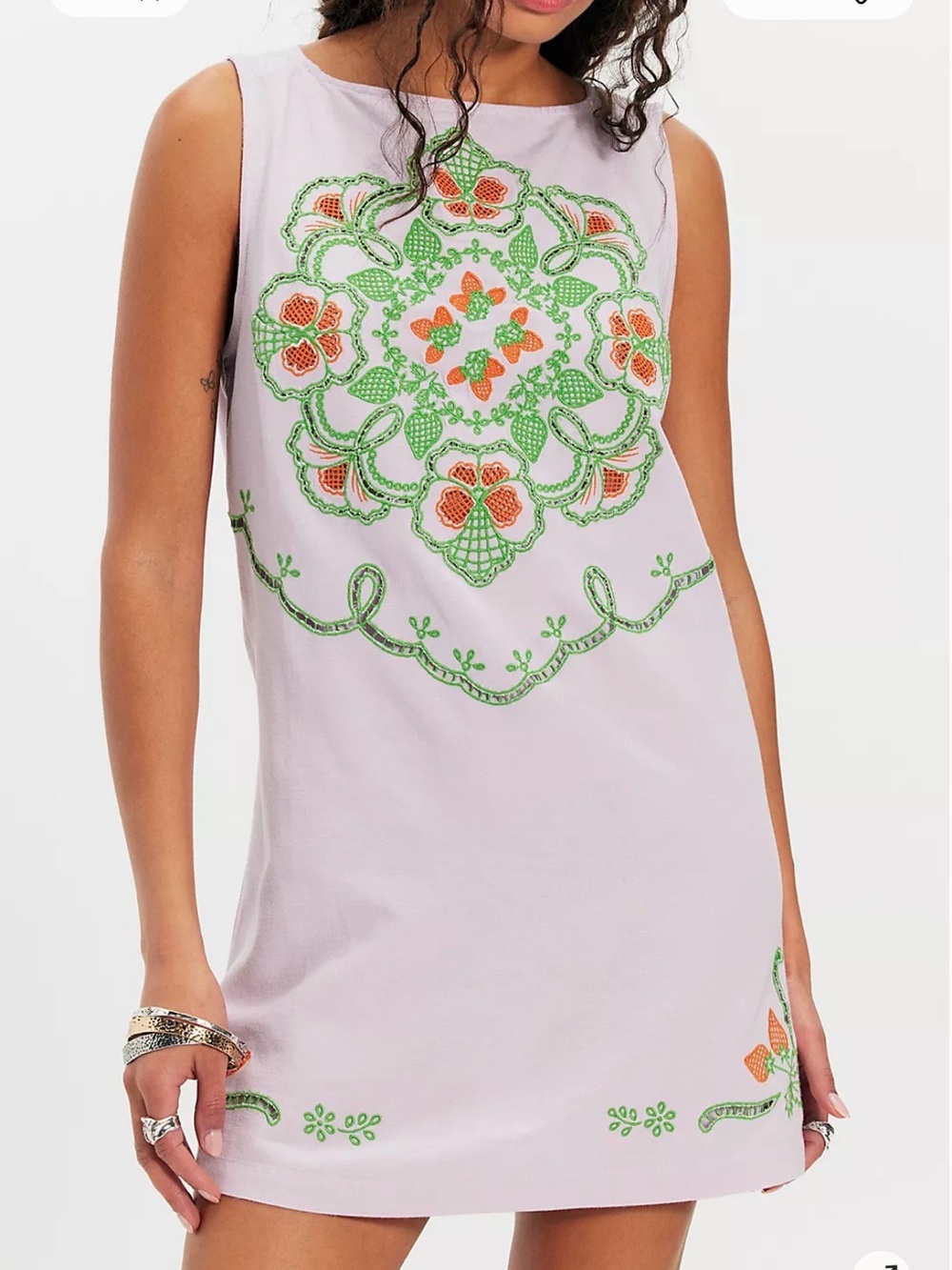 Free People electric gardens Light linen Sleeveless Embroidered Mini Dress